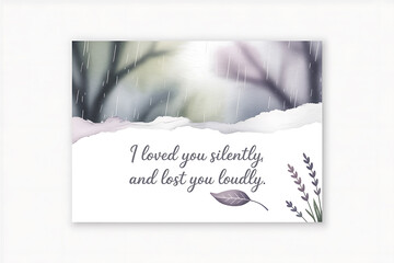 Whispers of grief beautifully rendered in a soft watercolor textured card design