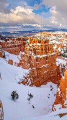 Winter landscape of snow-covered sandstone formations