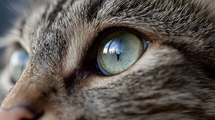 Close-up of a cat's eye, showing detail of the iris and surrounding fur