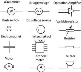 Electrical Signs and Symbols Set — Electrical Engineering Diagram Elements, Electronics and Circuit Vector Illustration