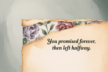Heartbreak quote you promised forever then left halfway poetic sentiment distressed paper