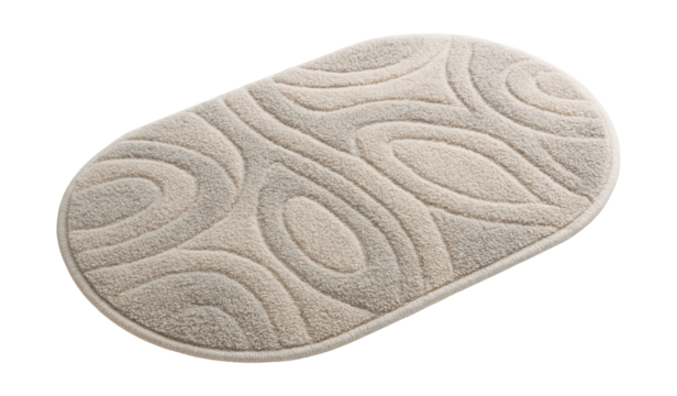 Oval bath mat featuring raised patterns for a modern bathroom aesthetic.