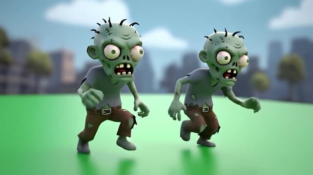 Two Cartoon Zombies Walking in a Park monster undead