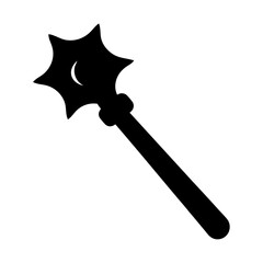Magic wand silhouette icon with star tip, Black silhouette icon of a magic wand with a star-shaped tip, symbolizing fantasy, spells, and magical powers.
