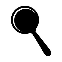Single black magnifying glass used for searching and finding on white background