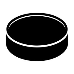 Hockey puck silhouette icon for sports and games, Black silhouette icon of a hockey puck, representing ice hockey, sports equipment, competitive games, and athletic recreation.
