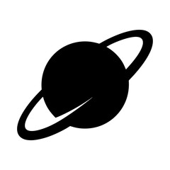 Simple black and white vector of planet with visible ring system orbiting © PixelArtBox