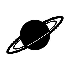 A Simple Black and White Illustration of Saturn with Prominent Rings © PixelArtBox