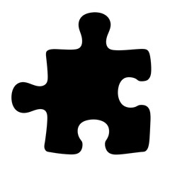 Single black puzzle piece on a white background representing connection