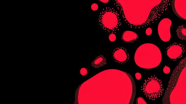 Abstract red amoeba cells or bacteria biological concept texture with organic liquid fluid shapes over a black background, microbiology art design