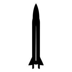 A black and white silhouette image depicts a sleek and powerful rocket