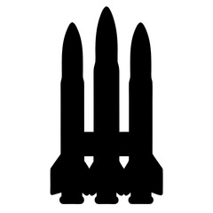 Silhouette of three rockets, possibly space shuttles, ready for launch