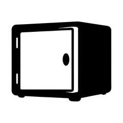 Simple black and white illustration of a closed safe deposit box
