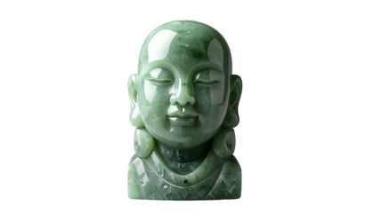 Green jade Buddha statue, serene face, with closed eyes, carving art