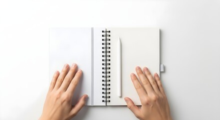 Person Organizing Minimal Digital Accessories in Calm Clean Office, White Background, Top View, Loop Concept