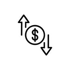 Finance growth and decline icon with dollar symbol and arrows vector illustration