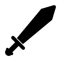 Sword silhouette icon symbolizing combat or defense, Black silhouette icon of a short sword with a pointed blade and hilt, representing battle, defense, medieval themes, or fantasy games.
