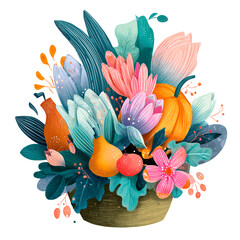 Fototapeta premium Hand painted Abundant Autumn Harvest Bouquet Arrangement, isolated on transparent cutout background