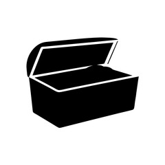 Open treasure chest in solid black minimalist design, showing depth