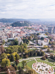 Drone Image Of Ljublijan City, Slovenia On An Autumn Afternoon