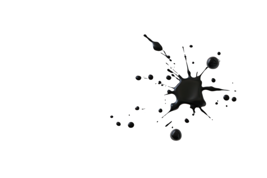 Ink splash isolated on transparent background liquid droplets black graphic element