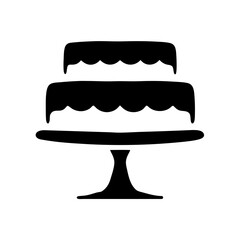 Simple black and white silhouette of a two tiered cake on stand