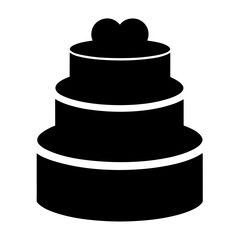 Elegant three tiered cake silhouette with heart shaped toppers for celebration