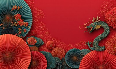 Colorful dragon and floral decoration for cultural celebration