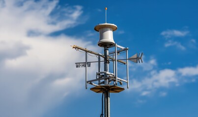 Weather station with anemometer and wind vane against the sky