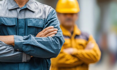 Construction workers stand together at a job site site during the day