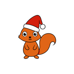 Cute cartoon squirrel wearing a santa hat for christmas