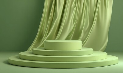 Decorative pedestal with flowing fabric in soft green tones