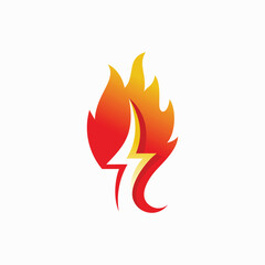Blazing fire logo design with lightning vector silhouette illustration