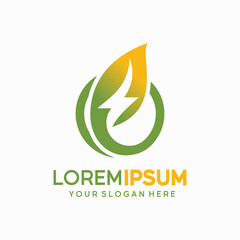 The logo of a leaf and lightning bolt in a circle represents green energy, sustainable power and nature.
