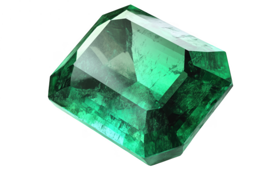 Emerald gemstone faceted cut isolated on a transparent background