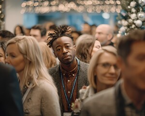 Fototapeta premium Imposter Syndrome at the Office Holiday Mixer: Standing Out Amidst Festive Guests