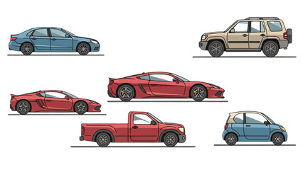 Collection of Diverse Vehicles Sedans, Sports Cars, Trucks, and SUVs