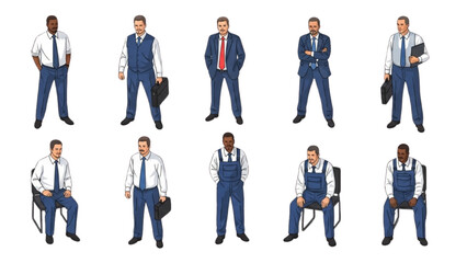 Collection of Illustrated Professionals in Diverse Business and Industrial Roles