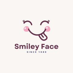 Playful smiley face logo design with cute eyelashes and tongue out since 1980 branding for a fun, memorable company identity