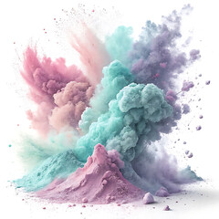 Vibrant Pastel Color Powder Explosion Set Against a Clean White Background, Ai Generative