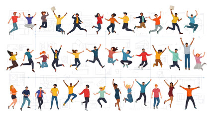 Diverse Group of Happy People Leaping with Joy and Excitement Dynamic Illustrations of Individuals Celebrating Success and Freedom
