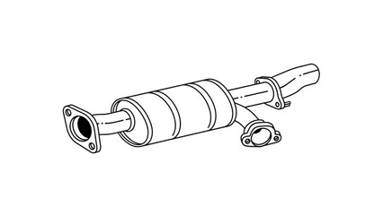 Detailed line art illustration of an automotive catalytic converter, essential for vehicle exhaust system emission control