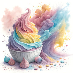 Dynamic Burst of Soft Pastel Powders Flying Over a White Surface, Ai Generative