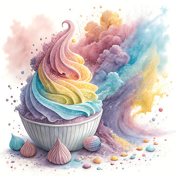 Dynamic Burst of Soft Pastel Powders Flying Over a White Surface, Ai Generative