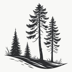 Obraz premium Monochrome illustration of a forest with various trees