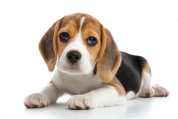 Adorable Beagle Pup on Clean White Backdrop. Perfect Domestic Pet Portrait