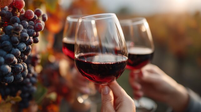 Three people are holding wine glasses and toasting