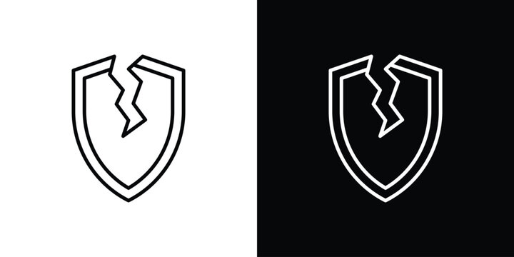 Broken shield icon - Line Style. symbol template design