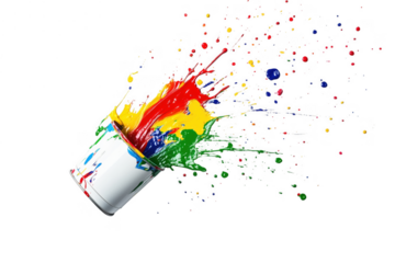 Colorful paint splash from bucket isolated on a transparent background
