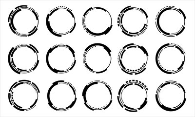 Set of sci fi black circle user interface elements technology futuristic design modern creative on white background vector